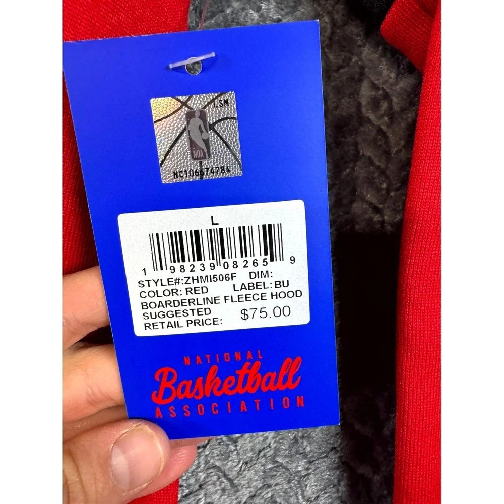 NBA Borderline Fleece‎ Hoodie Mens L Red Black Colorblock Performance Sweatshirt